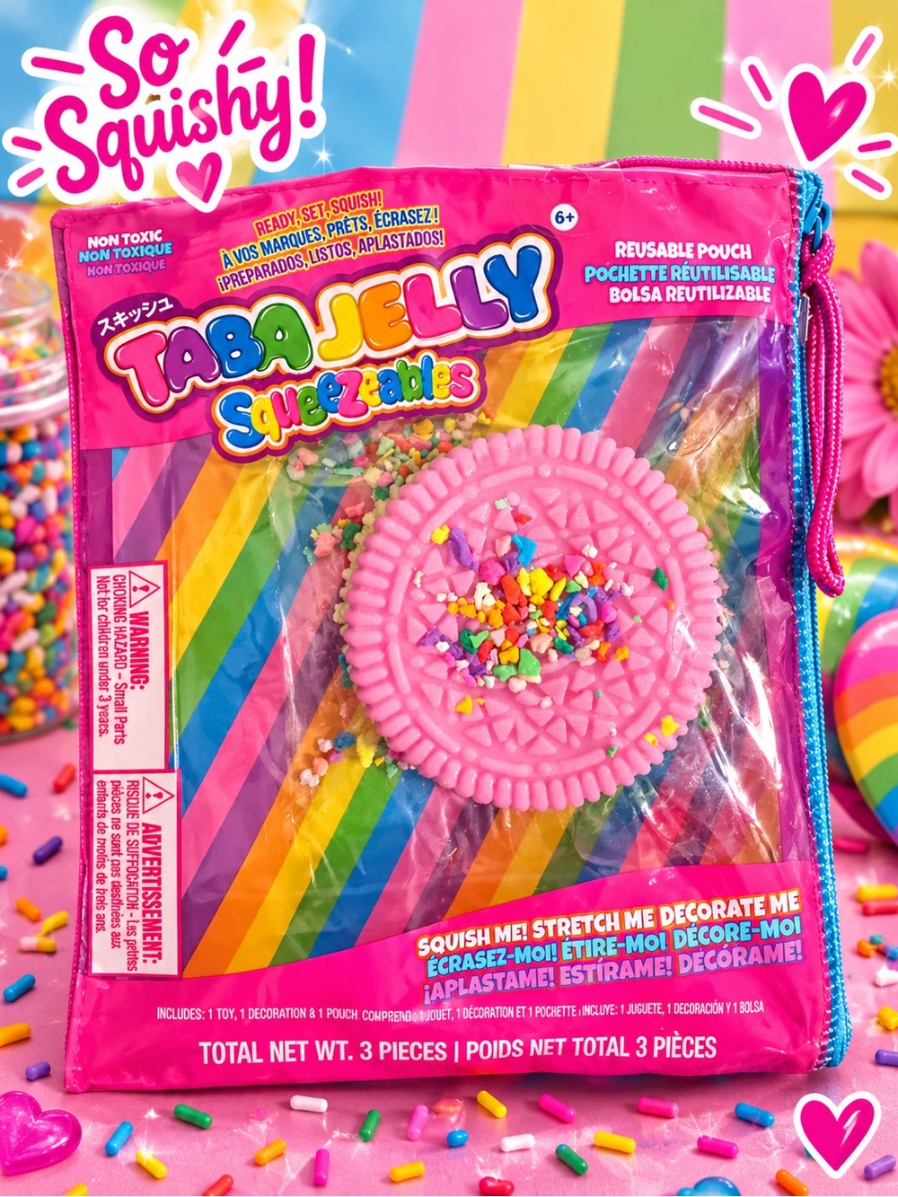 Squeezie Pink Cookie w/Sprinkles & Reusable Party Pouch